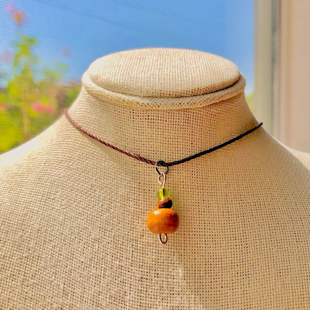 Mori Kei Green Glass x Wood (Dark Brown) Beaded Fairy Y2K Necklace/Choker